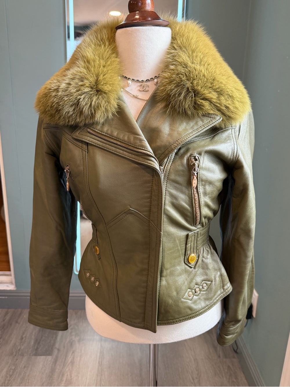 Vintage 90s Italian Leather Fox Fur Jacket XS/S